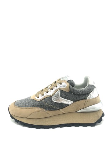 Deportiva lana gris y piel beige