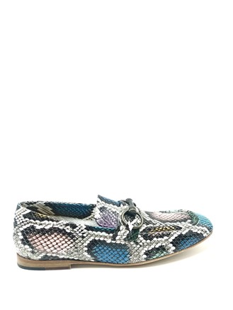 Mocasín piel Snake Blanco/Azul